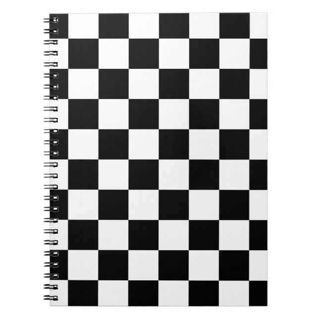Retro Black/White Contrast Checkerboard Mönster Anteckningsbok Med Spiral (Framsidan)