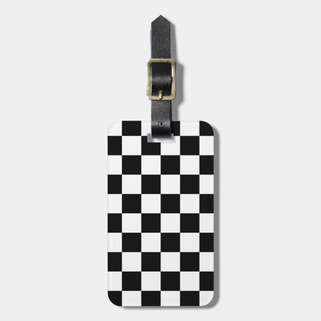 Retro Black/White Contrast Checkerboard Mönster Bagagebricka (Vertikal Framsida)