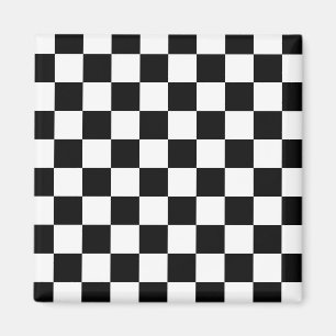 Retro Black/White Contrast Checkerboard Mönster Magnet
