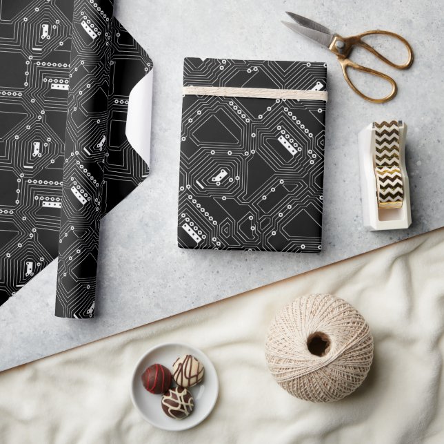 Retro Black White Coola Computer Circuit Board Presentpapper (Hantverk)