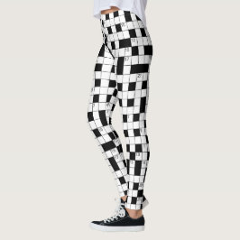 Retro Black White Crossword Puzzle Mönster Leggings