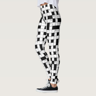 Retro Black White Crossword Puzzle Mönster Leggings