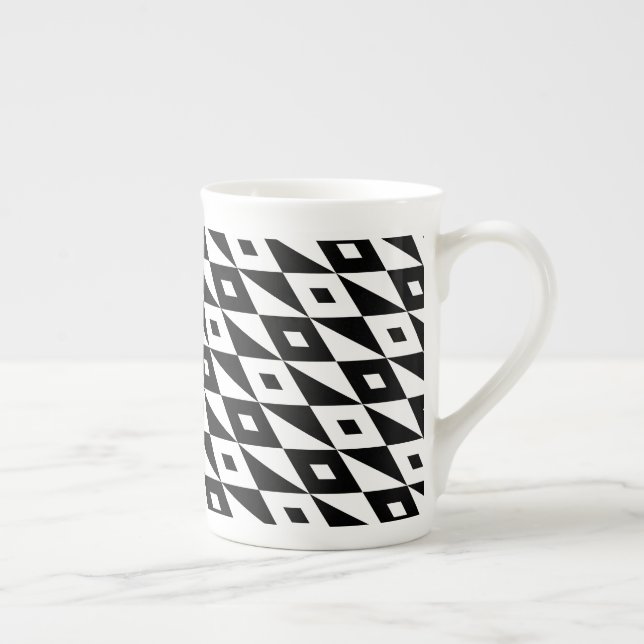 Retro Black White Diamond Shaped Modern Mönster Benporslin Mugg (Höger)