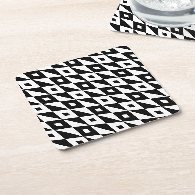 Retro Black White Diamond Shaped Modern Mönster Underlägg Papper Kvadrat (Vinklad)