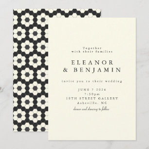Retro Black White Geometric Tile Elegant bröllop Inbjudningar