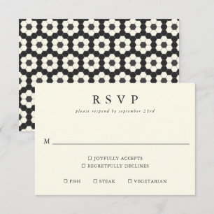 Retro Black White Geometric Tile Elegant bröllop OSA Kort