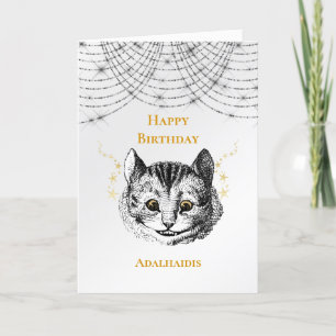 Retro Black White Guld Cheshire Cat Ansikte Kort
