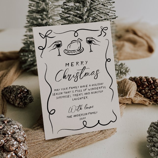 Retro Black & White Hand plockade God jul Julkort (Skapare uppladdad)