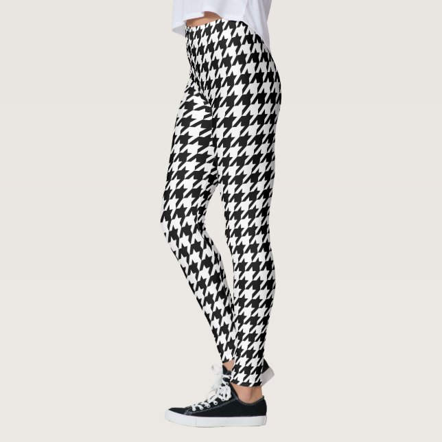 Retro Black White Hounds-Tandand Classic mönster Leggings (Vänster)