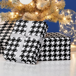 Retro Black White Houndstooth Weaking Mönster Presentpapper