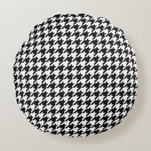 Retro Black White Houndstooth Weaking Mönster Rund Kudde