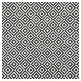 Retro Black White Ikat Diamond Squares Mönster Tyg