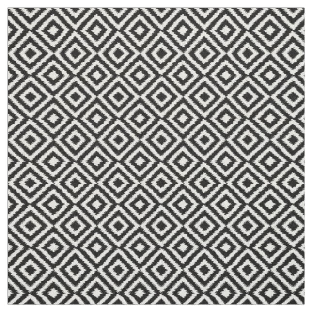 Retro Black White Ikat Diamond Squares Mönster Tyg (Provkarta)