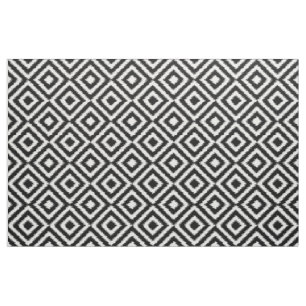 Retro Black White Ikat Diamond Squares Mönster Tyg