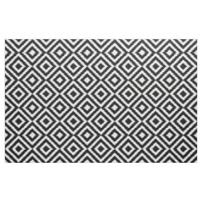 Retro Black White Ikat Diamond Squares Mönster Tyg (Fat Quarter)