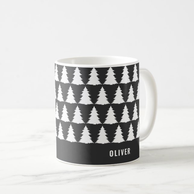 Retro Black White jul Modern Minimal Unik Kaffemugg (Framsida höger)