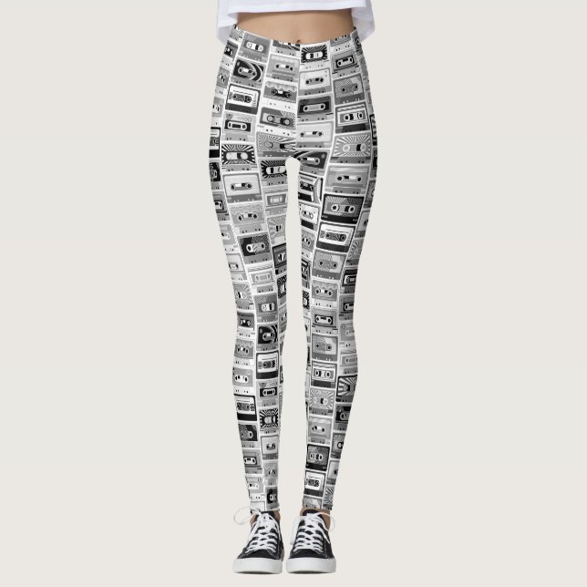 Retro Black & White kassettband Leggings (Framsida)