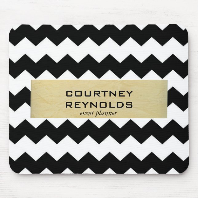 Retro Black White och Beige Chevron Mönster Musmatta (Framsidan)