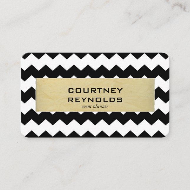 Retro Black White och Beige Chevron Mönster Visitkort (Framsida)