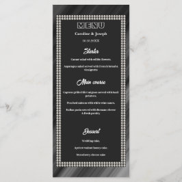 Retro Black & White, Pearls Bröllop Menu Meny