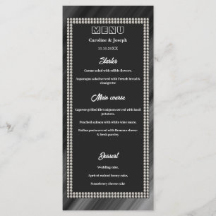 Retro Black & White, Pearls Bröllop Menu Meny