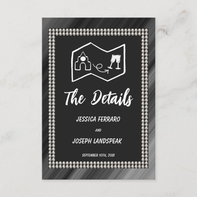 Retro Black & White Pearls & Karta Tilläggskort (Framsida)