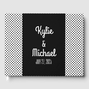 Retro Black White Polka Dot Bröllop Guest Bok