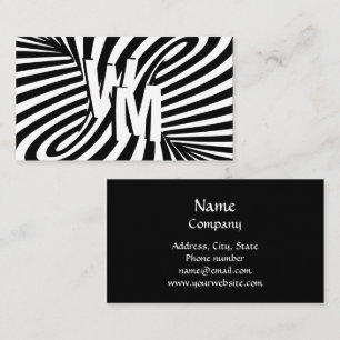 Retro Black White Psychedelic Swirl Monogram Visitkort