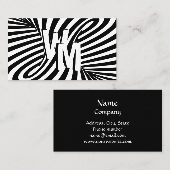 Retro Black White Psychedelic Swirl Monogram Visitkort (Fram/baksida)