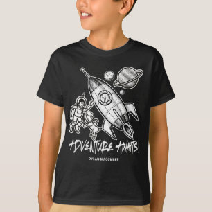 Retro Black White Space Travel Rocket Astronaut T- T Shirt