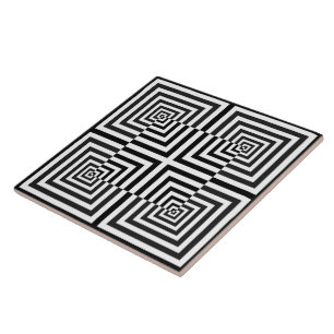 Retro Black White Squares Psychedelic Mönster Kakelplatta
