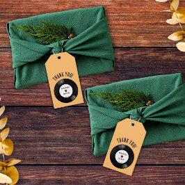 Retro Black White Vinyl Record Bröllop Tack Presentetikett