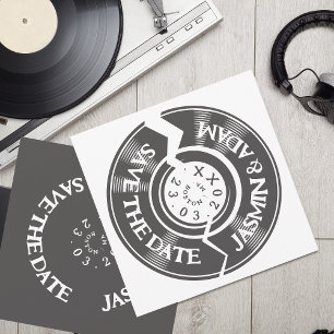Retro Black White Vinyl Record Groovy Bröllop Spara Datumet