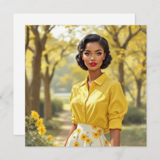 Retro Black Woman Blank Greeting Card Julkort