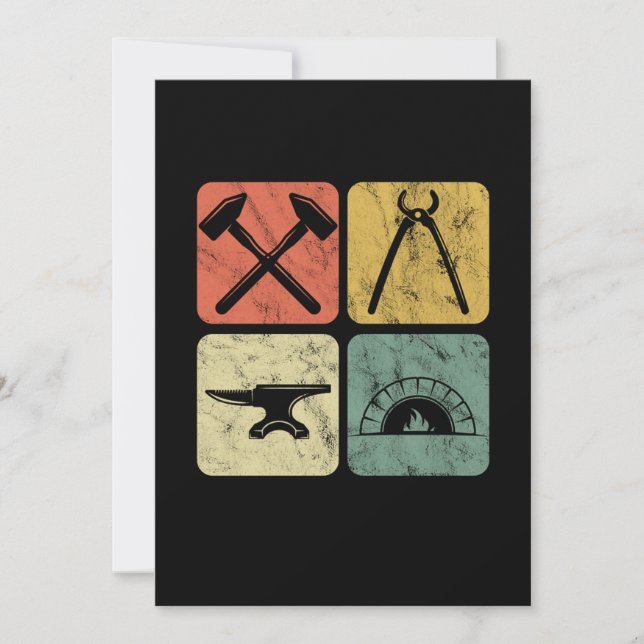 Retro Blacksmith Symbols Anvil Forge Farrier Gift Inbjudningar (Framsida)