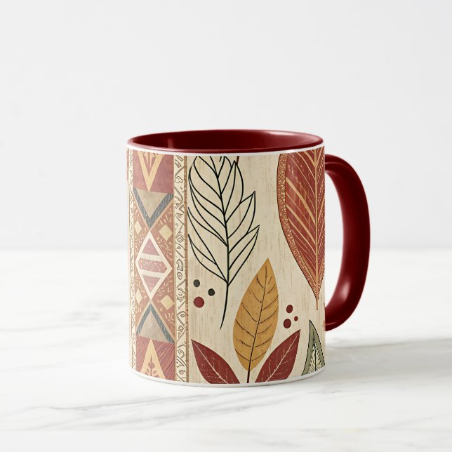 Retro blad mönster konstnärlig design kaffe te mug mugg (Framsida höger)