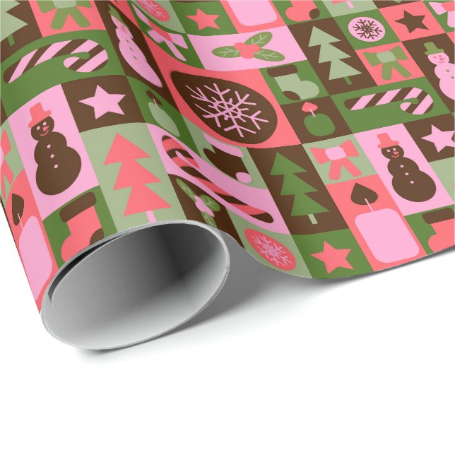 Retro blandad julpatchwork presentpapper (Rullad Hörn)