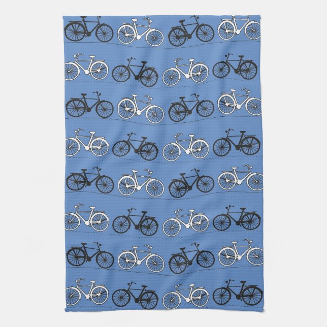Retro blåttcykelmönster kökshandduk (Vertikal)