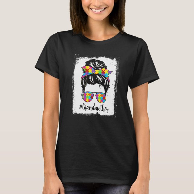 Retro Bleached Autism Grandmor Messy Bun Autism T Shirt (Framsida)