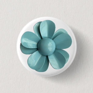 Retro Blek Blue Daisy Flower Vår, sommaren Bröllop Knapp
