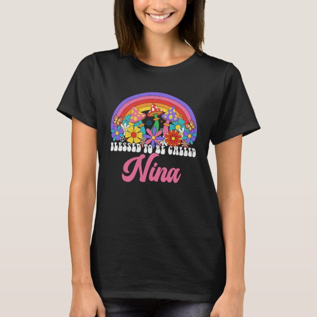 Retro Blessed To Be Called Nina Rainbow Groovy Hip T Shirt (Framsida)