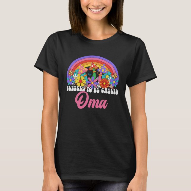 Retro Blessed To Be Called Oma Rainbow Groovy Hipp T Shirt (Framsida)
