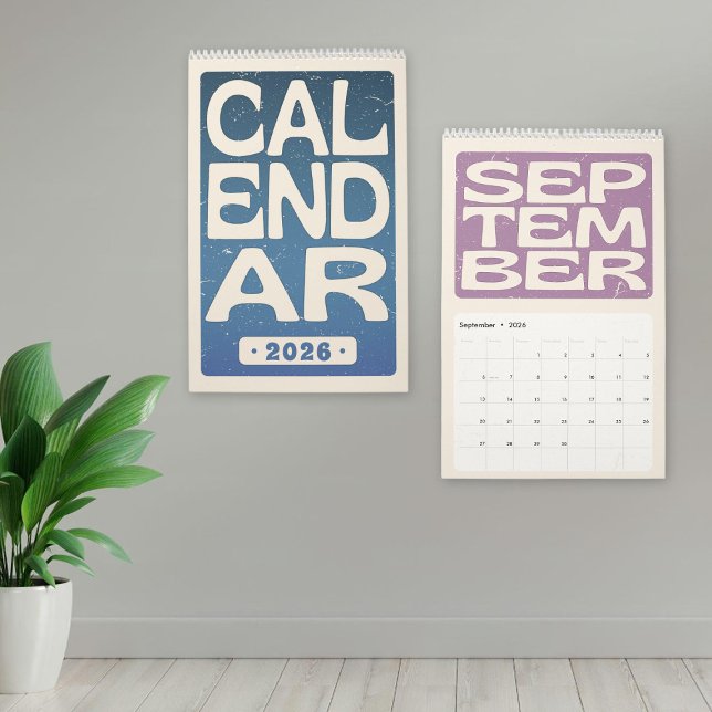 Retro Block Bokstavlig Väggkalender, Minimalistisk Kalender (Retro Block Letter Wall Calendar, Minimalist 2026 Calendar)