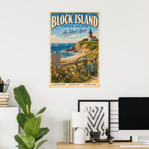Retro Block Island Rhode Island Resemålare Poster