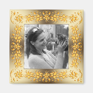 retro blom- barock guld- ram. text magnet