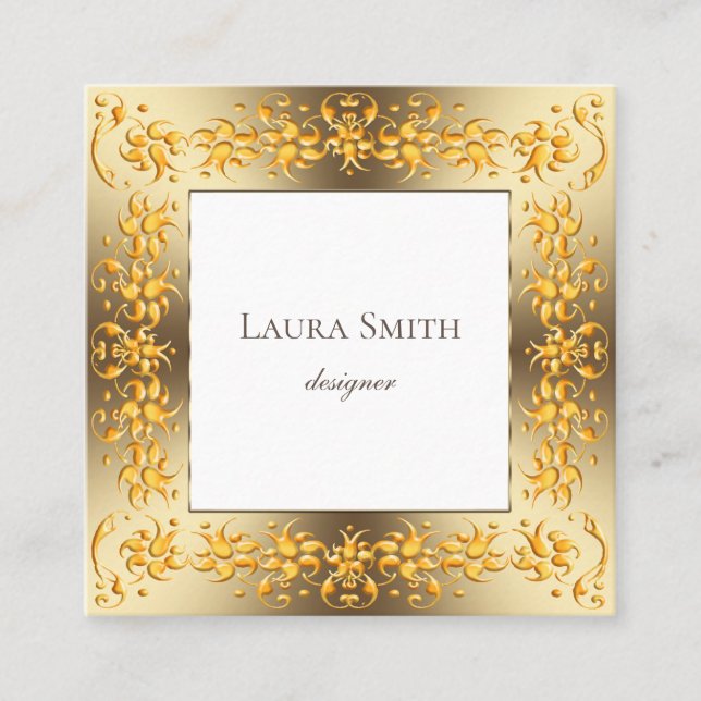 Retro blom- guld- ram fyrkantigt visitkort (Framsida)