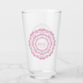 Retro blom- rosa Mandala. Monogram. Glaskopp