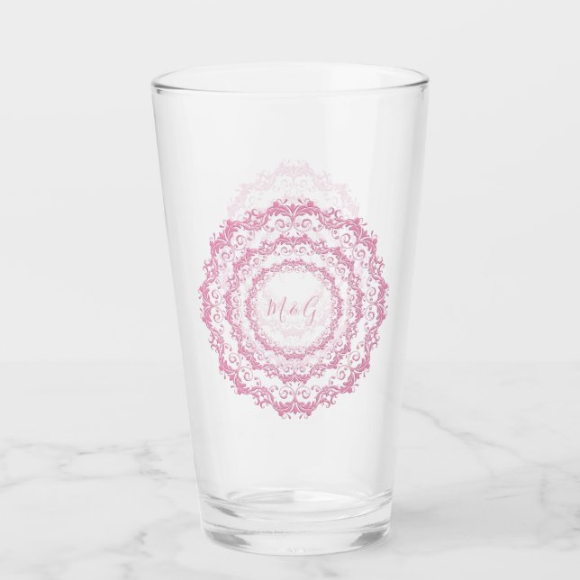 Retro blom- rosa Mandala. Monogram. Glaskopp (Framsida)