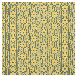Retro blomhexagonmönster - Gult och blått Tyg