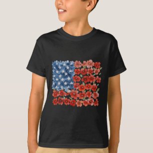 Retro blomma amerikansk flagga Usa patriotisk 4:e T Shirt
